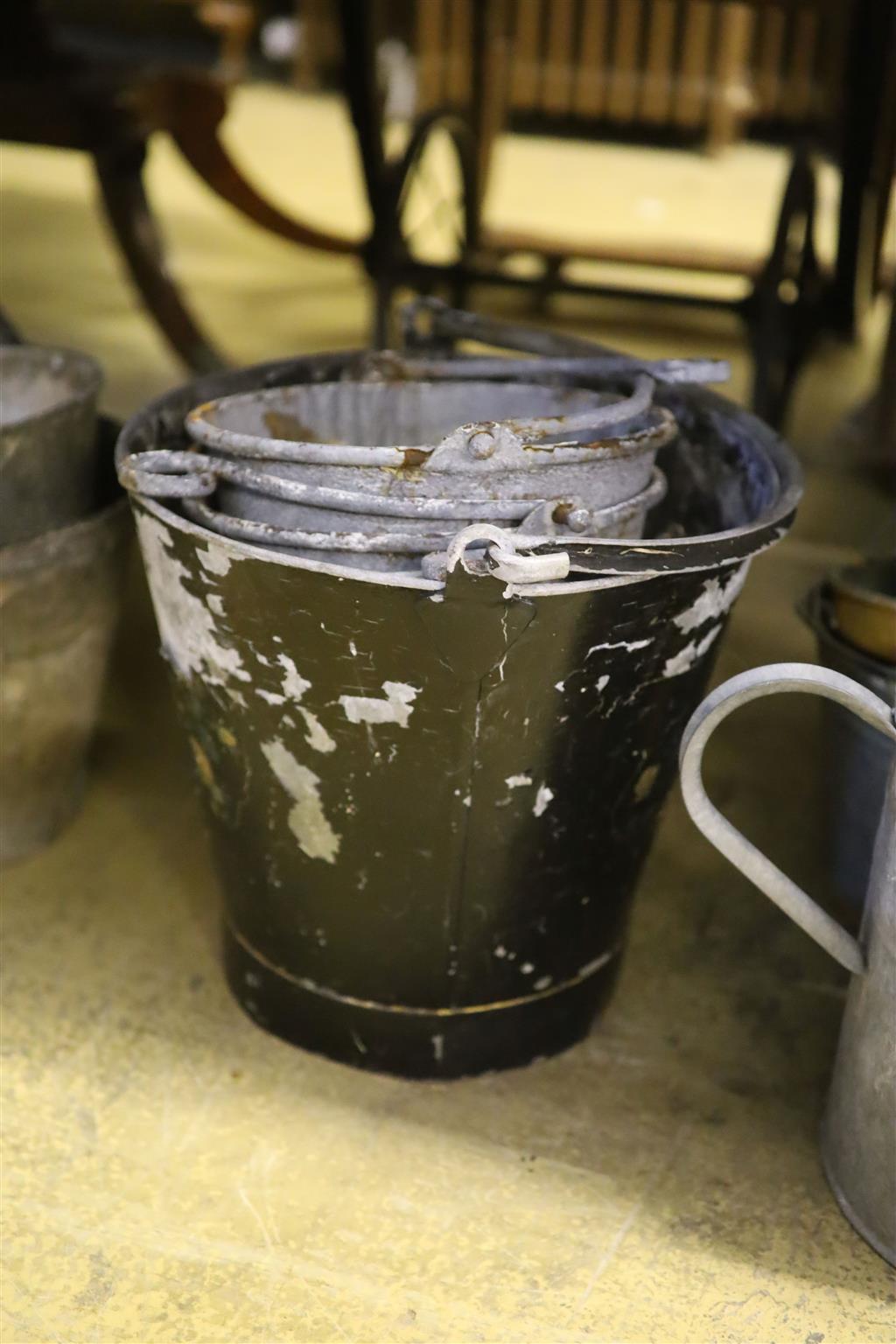 A quantity of galvanised buckets, feeders etc